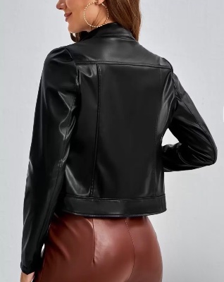 Women's elegant black leather jacket ("biker" style)