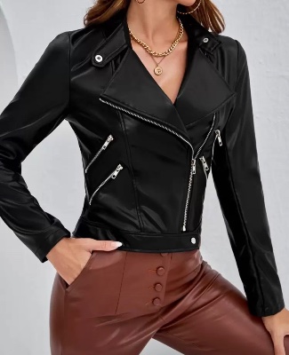 Women's elegant black leather jacket ("biker" style)