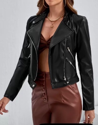 Women's elegant black leather jacket ("biker" style)